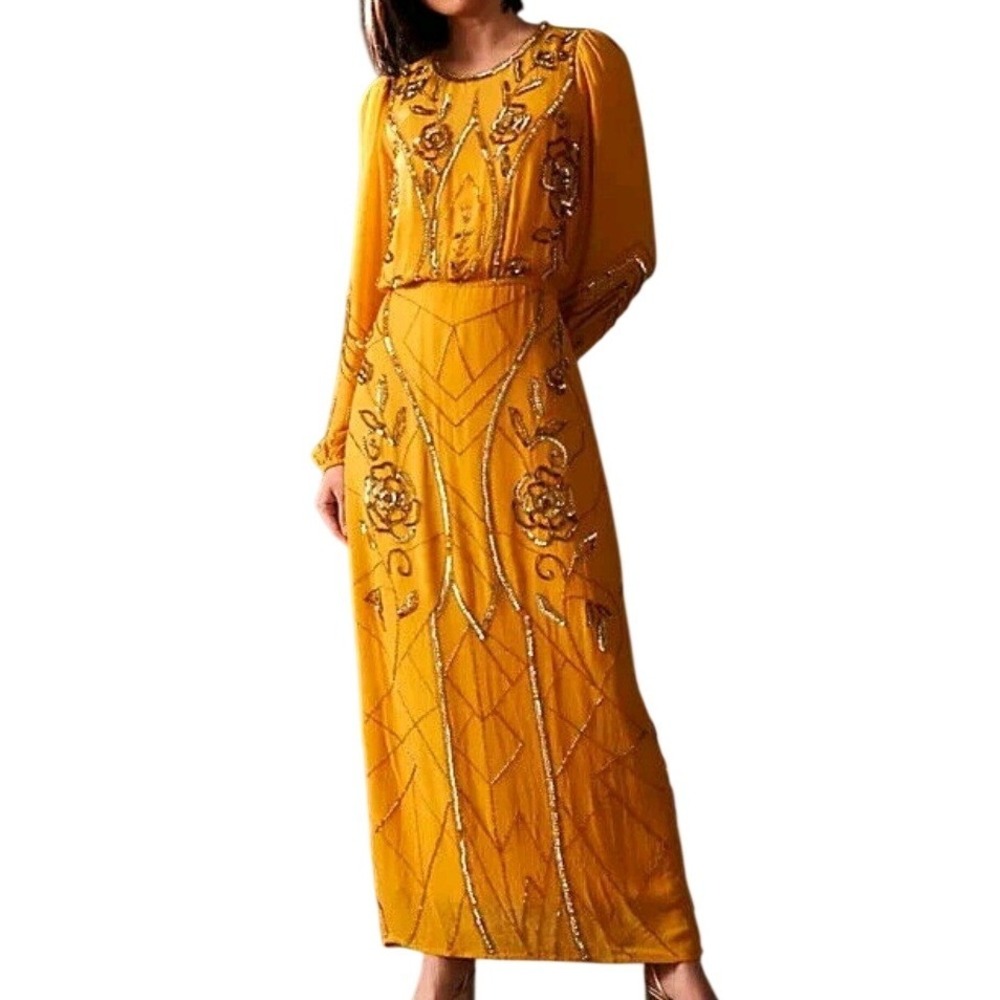 Let Me Be Juliet Sheer Anthropologie NWOT Sequin Beaded Maxi Dress Ethereal 2X